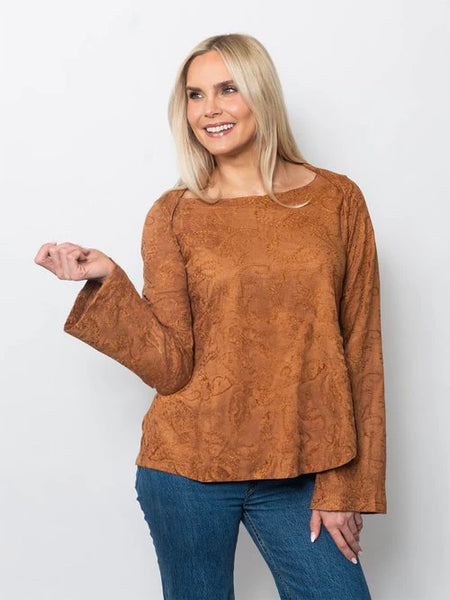 Women's Snoskins | Embroidered Suede Scoop Neck Top | Terracotta