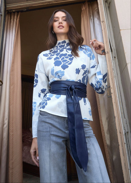 Women's French Dressing Jeans | Long Sleeve Mock Neck Sweater | Indigo Floral