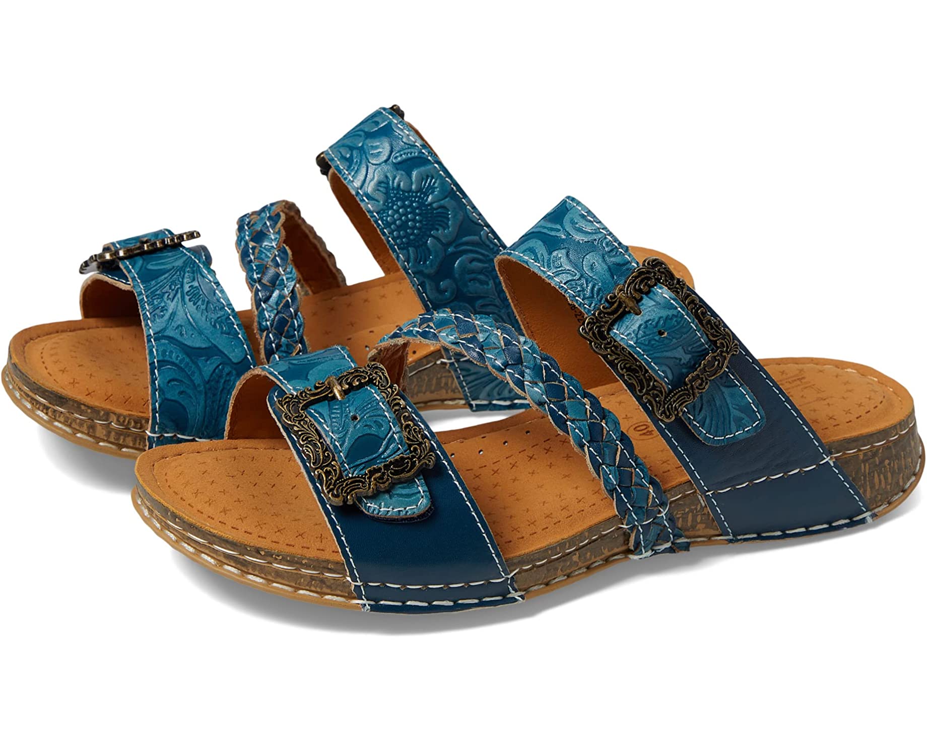 Afvigelse Seaport Person med ansvar for sportsspil Women's L'Artiste | Astra Hand Painted Slide Sandals | Blue - F.L. CROOKS .COM