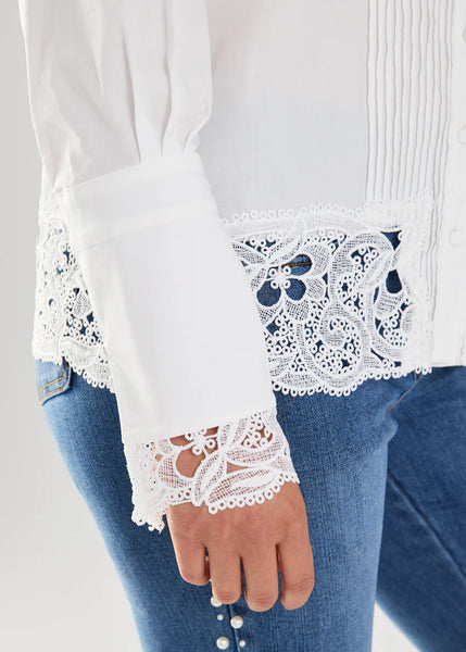 Women's French Dressing | Lace Trim Blouse | White