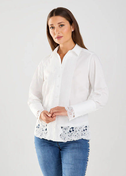 Women's French Dressing | Lace Trim Blouse | White
