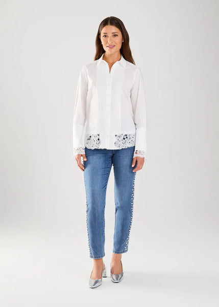 Women's French Dressing | Lace Trim Blouse | White