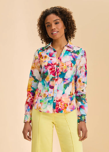 Women's French Dressing | Stretch Poplin Split Neck Long Sleeve Shirt | Stephanie