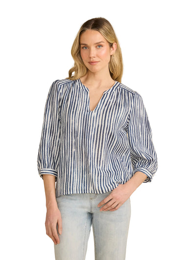 Women's French Dressing | Stripe Popover Blouse | Navy/White