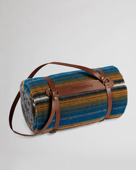 Pendleton | National Park Motor Robes with Leather Carrier | Olympic Grey