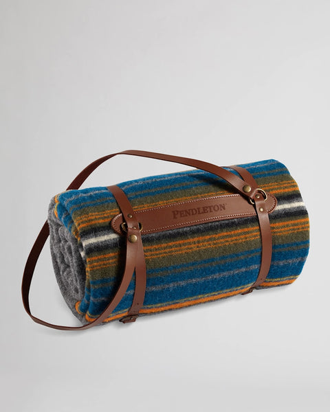 Pendleton | National Park Motor Robes with Leather Carrier | Olympic Grey