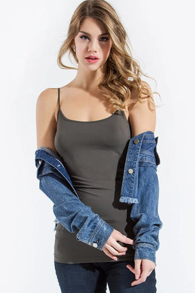 Women's Sugar Lips | Long Seamless Cami with Thin Straps | Dark Grey