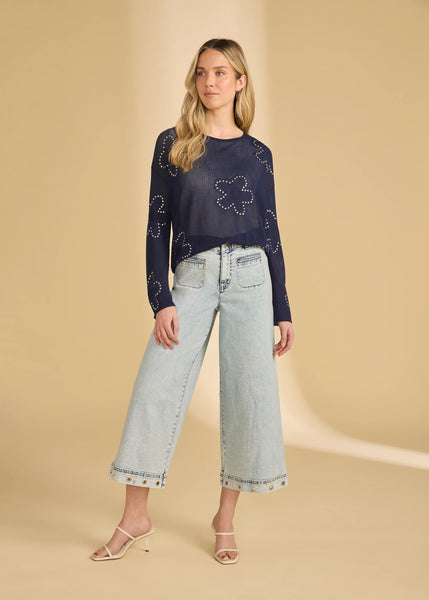 Women's French Dressing | Fine Gauge Embellished Sweater | Navy