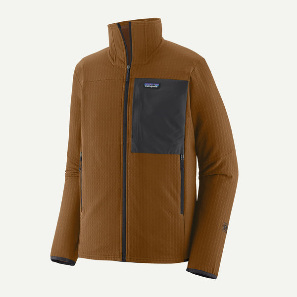 Brown jacket with a visible brand logo on a white background