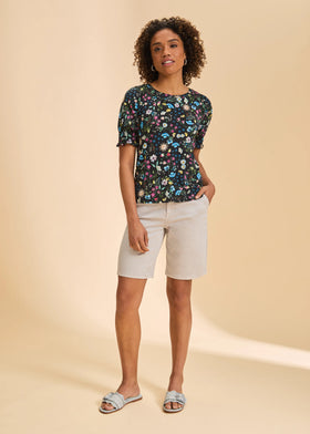 Women's French Dressing | Elbow Puff Sleeve Top | Dark Spring Solstice