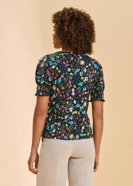 Women's French Dressing | Elbow Puff Sleeve Top | Dark Spring Solstice