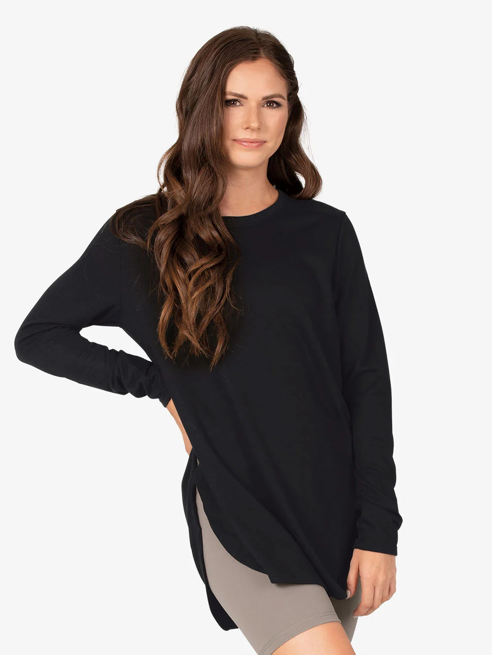 Women s Mono B Long Sleeve Flowy Top Black FLCrooks