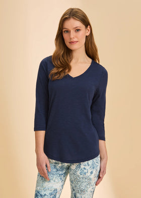 Women's French Dressing | 3/4 Sleeve V-Neck Top | Navy