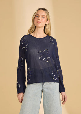 Women's French Dressing | Fine Gauge Embellished Sweater | Navy