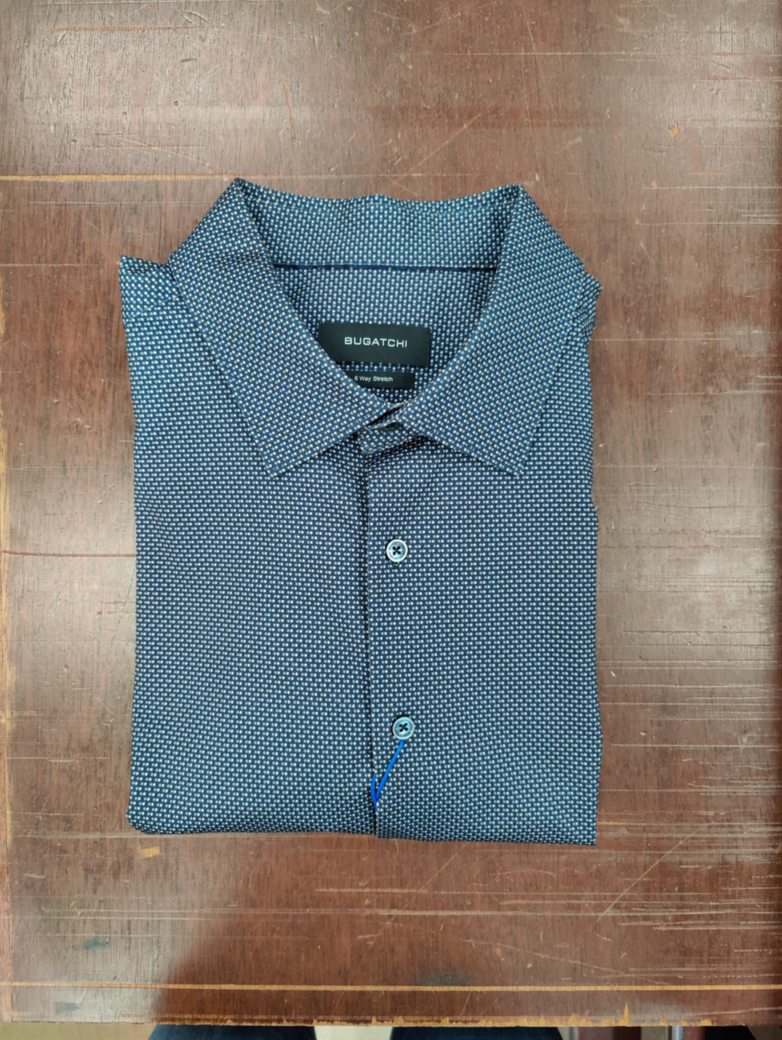 bugatchi men's dress shirts Bugatchi Uomo Long Sleeve Check Dress Shirt in Blue White Plaid Size 17.5 36/37