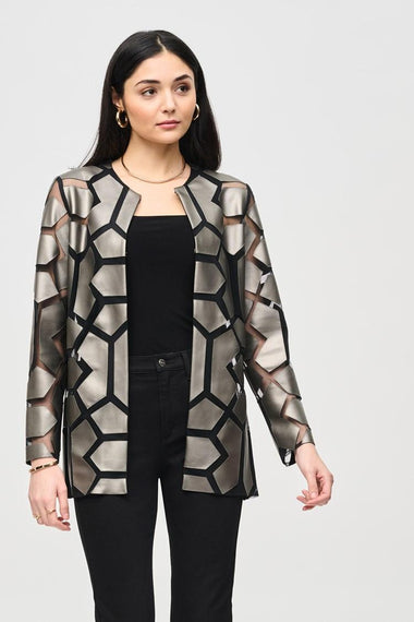 Women's Joseph Ribkoff | Laser Cut Leatherette Cape Jacket | Black