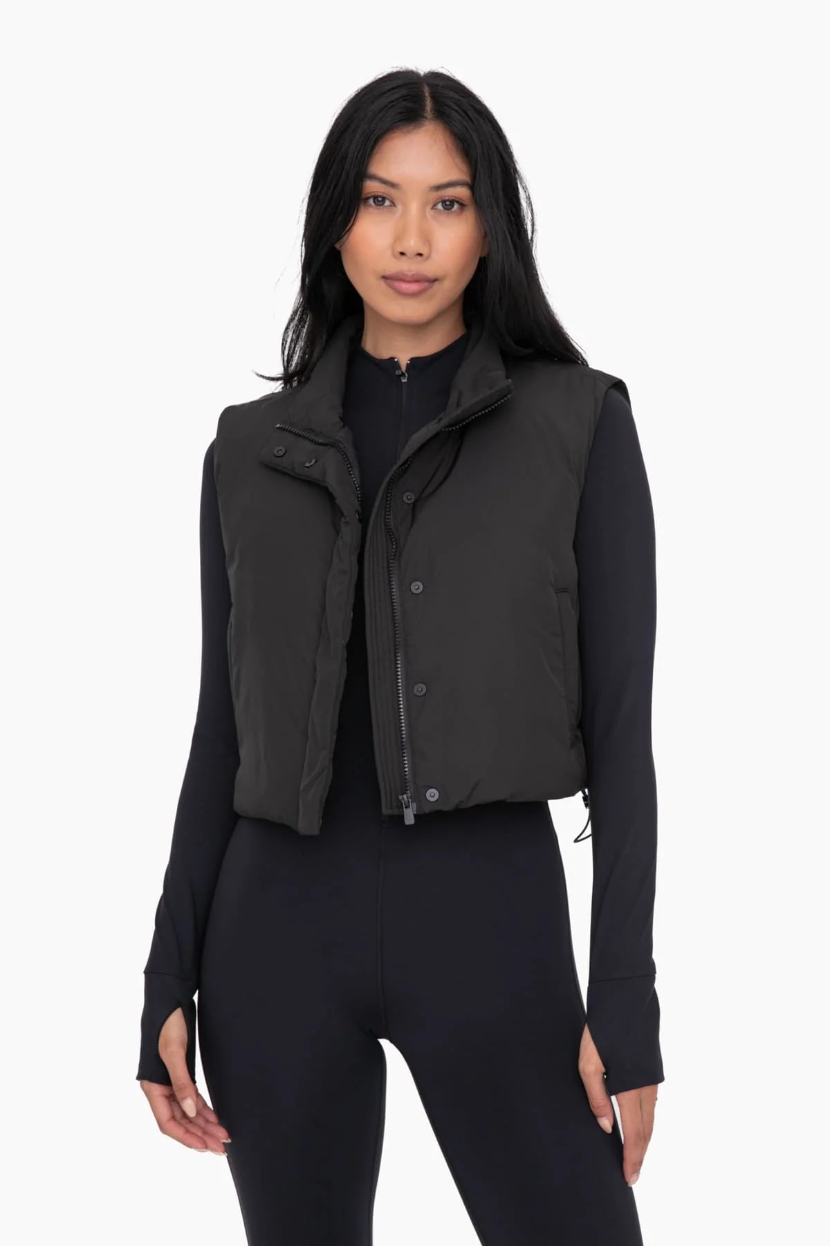 Womens long black puffer top vest