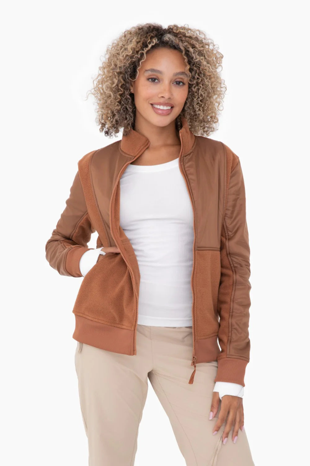 Women's Mono B | Textured Fleece Jacket | Camel