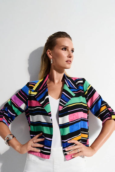 Women's Joseph Ribkoff | Stripe Print Short Boxy Blazer | Black Multi