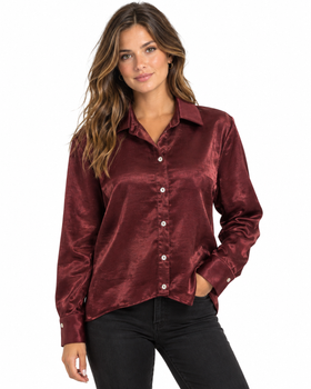 Women's THML| Long Sleeve Shiny Sleeve | Burgundy