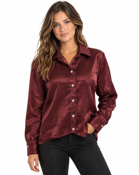 Women's THML| Long Sleeve Shiny Sleeve | Burgundy