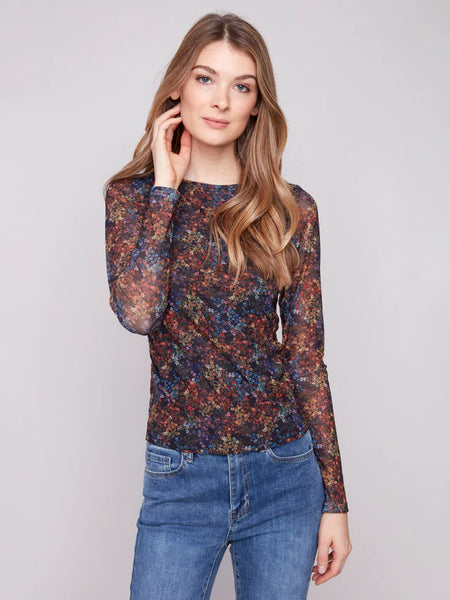 Women's Charlie B | Printed Ruched Mesh Top | Floret