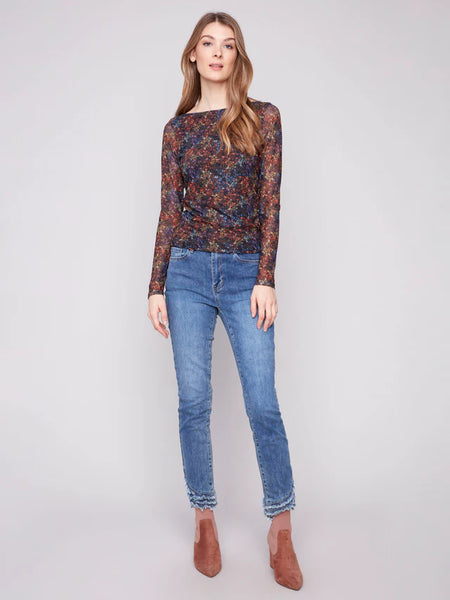 Women's Charlie B | Printed Ruched Mesh Top | Floret