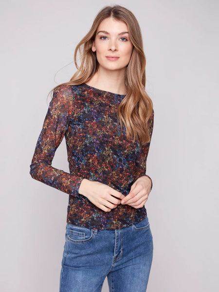 Women's Charlie B | Printed Ruched Mesh Top | Floret