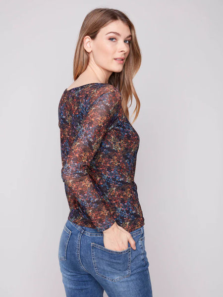 Women's Charlie B | Printed Ruched Mesh Top | Floret