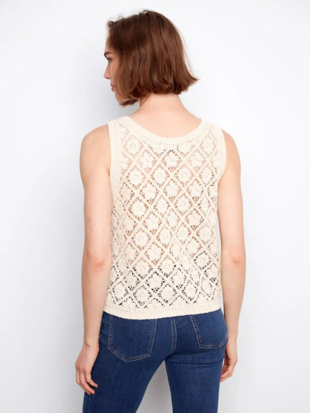 Women's Charlie B | Crochet Button Up Sleeveless Vest | Natural
