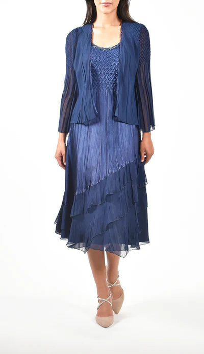 Women's Komarov | Chiffon Dress with Matching Jacket | Navy Blue - FLCrooks.com Women's Komarov | Chiffon Dress with Matching Jacket | Navy Blue - FLCrooks.com