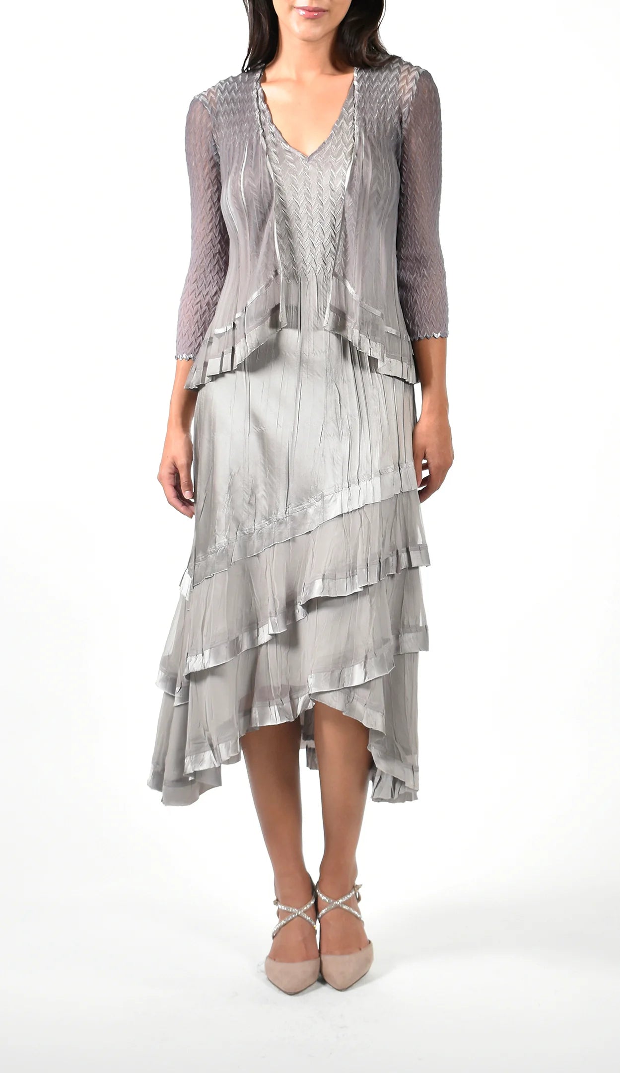 Komarov Charmeuse A-Line Dress & Jacket Oyster Smoke Komarov Charmeuse A-Line Dress & Jacket Oyster Smoke