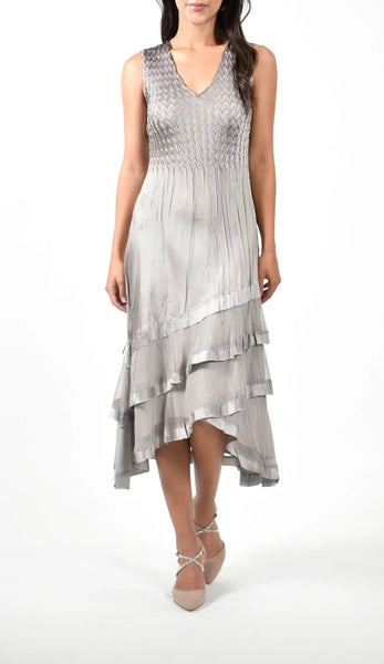 Women s Komarov Chiffon Ruffle Jacket Dress Set Oyster Smoke Ombre FLCrooks