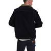 A man viewed from the back wearing a black corduroy jacket with a brown sherpa collar, paired with dark pants. The jacket is shown against a plain white background.