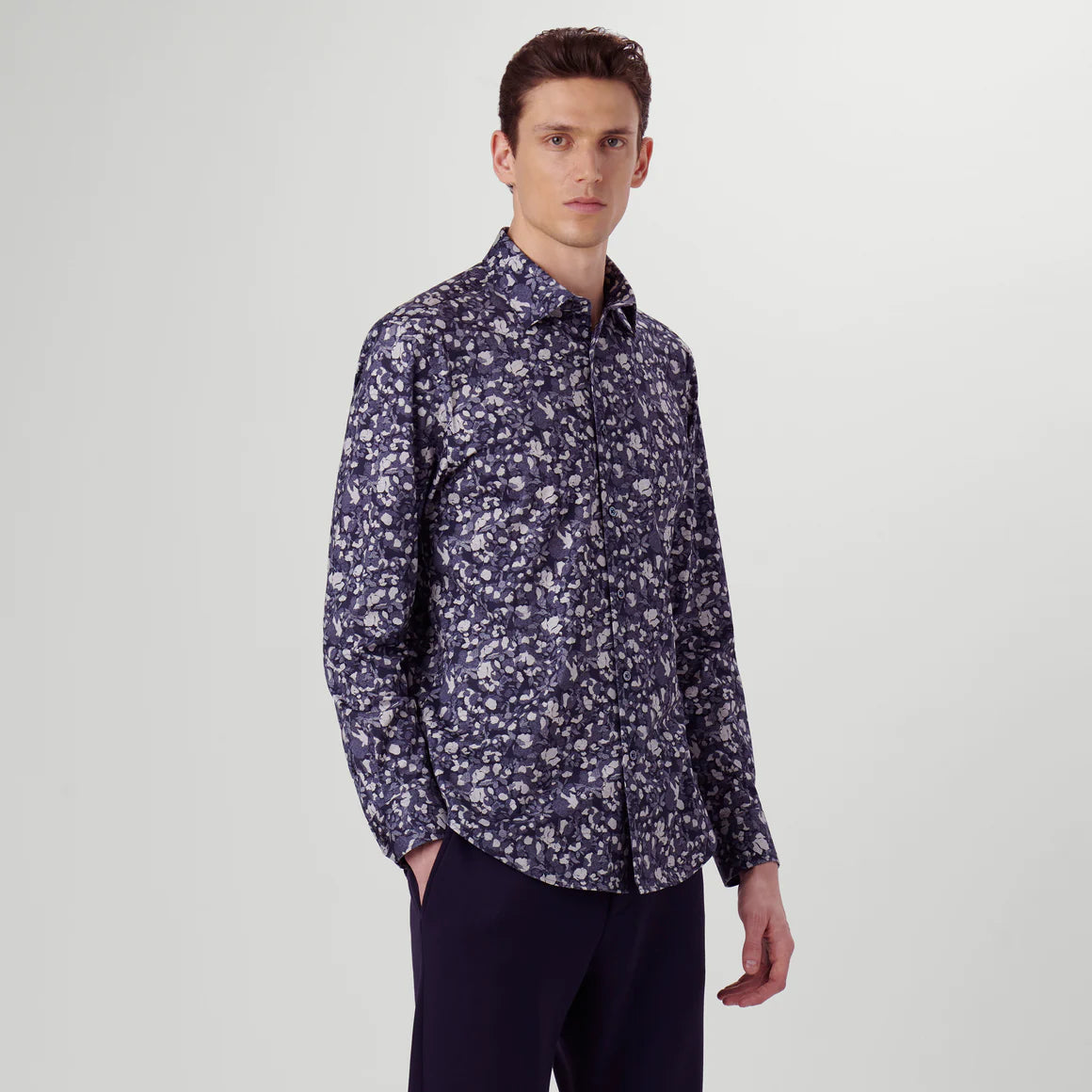 Men's Bugatchi James Abstract Floral OoohCotton Shirt Navy
