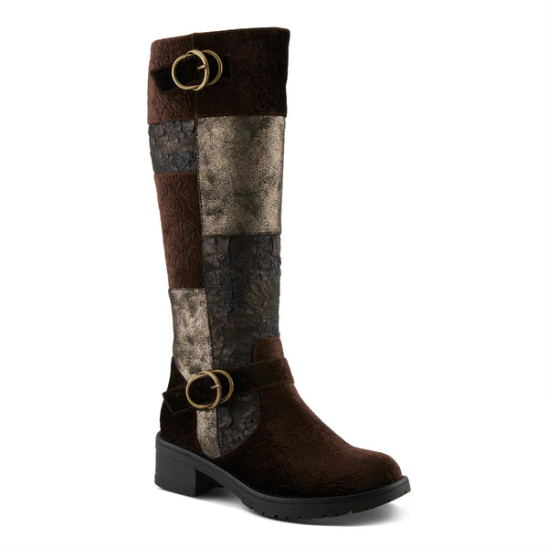 Women's Spring Step Patrizia | Collage Tall Mixed Textiles Boots | Chocolate