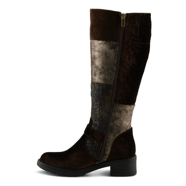 Women's Spring Step Patrizia | Collage Tall Mixed Textiles Boots | Chocolate