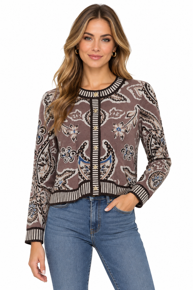 Women's THML| Long Sleeve Paisley Knit Cardigan | Brown