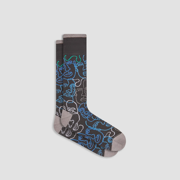 Men's Bugatchi | Abstract Faces Mid-Calf Socks | Black