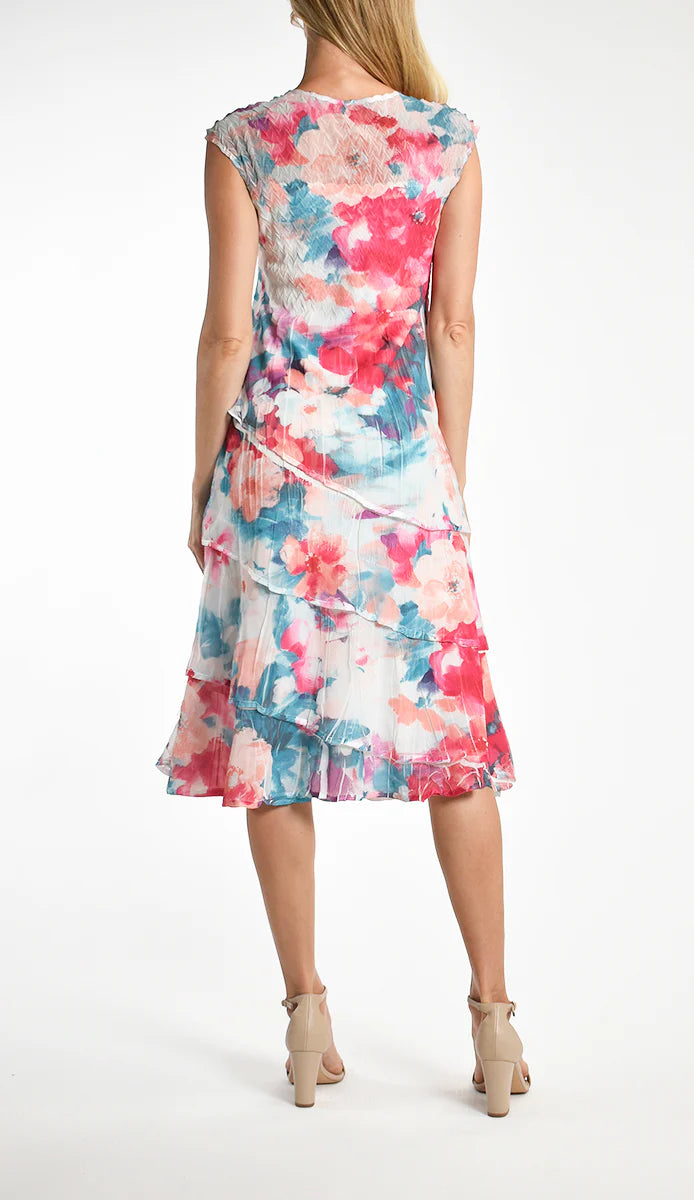 komarov midi dresses Komarov Charmeuse Midi Dress With Ruffle Chiffon Tiers, Womens, L, Fregatta Blue