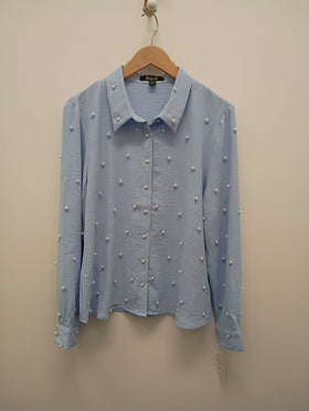 Women's Azi | Long Sleeve Pearled Top | Light Blue