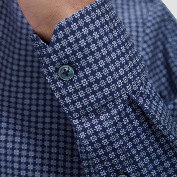 Men's Bugatchi | Jimmy Double Sided Geometric/Dot OoohCotton® Shirt | Navy