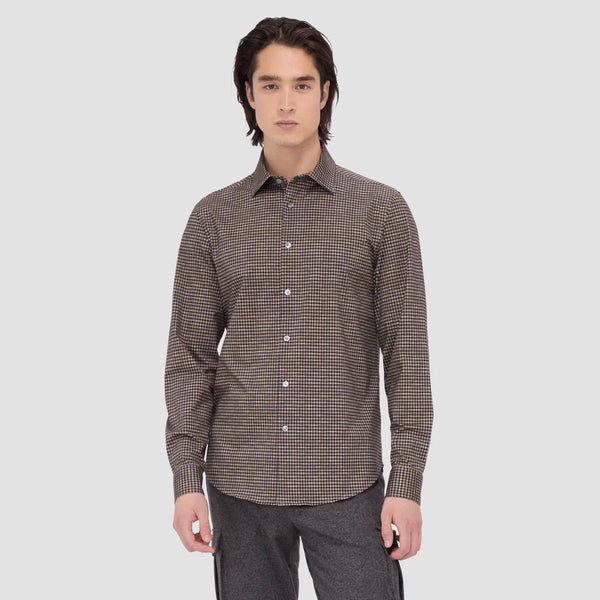 Men's Bugatchi | James Checkered OoohCotton® Shirt | Caramel
