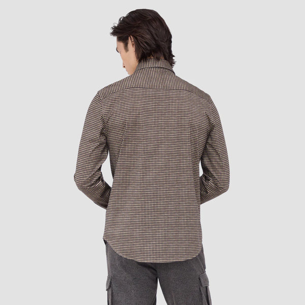 Men's Bugatchi | James Checkered OoohCotton® Shirt | Caramel