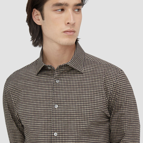 Men's Bugatchi | James Checkered OoohCotton® Shirt | Caramel