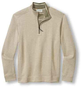 Men's Tommy Bahama | Flip Coast Reversible Half-Zip Sweatshirt | Sisal Heather - F.L. CROOKS.COM 