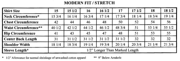 Forsyth Modern Fit - Stretch Shirt Fit Chart