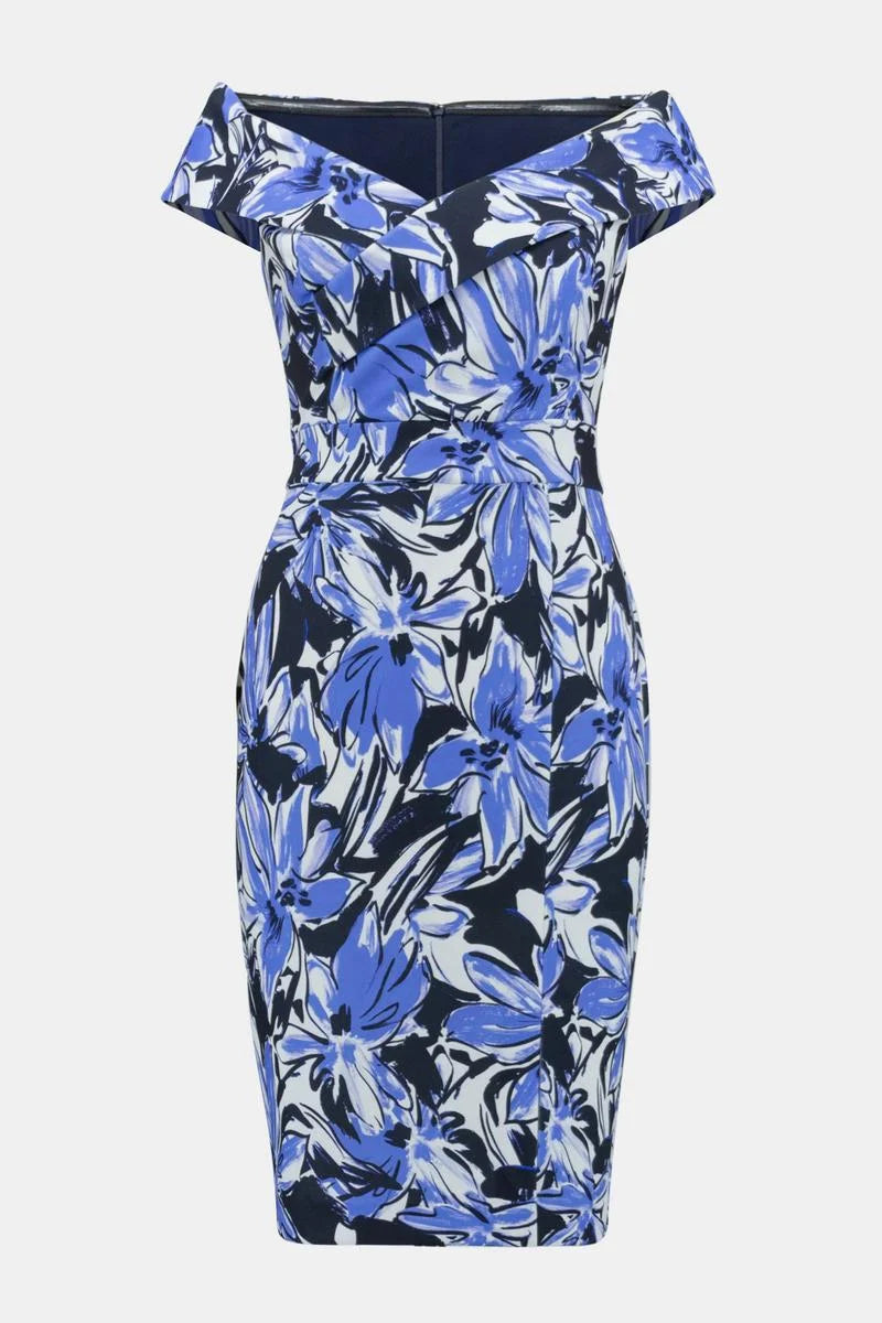 joseph ribkoff off the shoulder dress Joseph Ribkoff Midnight Blue Off-the-Shoulder Sheath Dress Style 241740