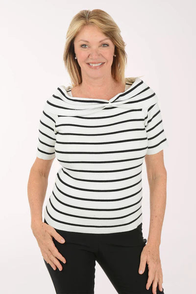 Women's French Dressing | Spritz Striped Boatneck Sweater | Black and White