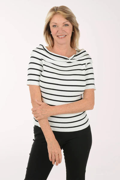 Women's French Dressing | Spritz Striped Boatneck Sweater | Black and White
